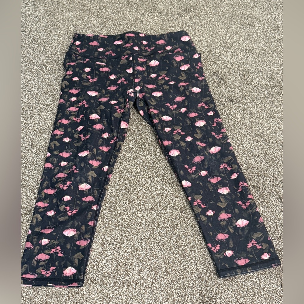 Fabletics Womens’ Leggings with Pink Floral on Black